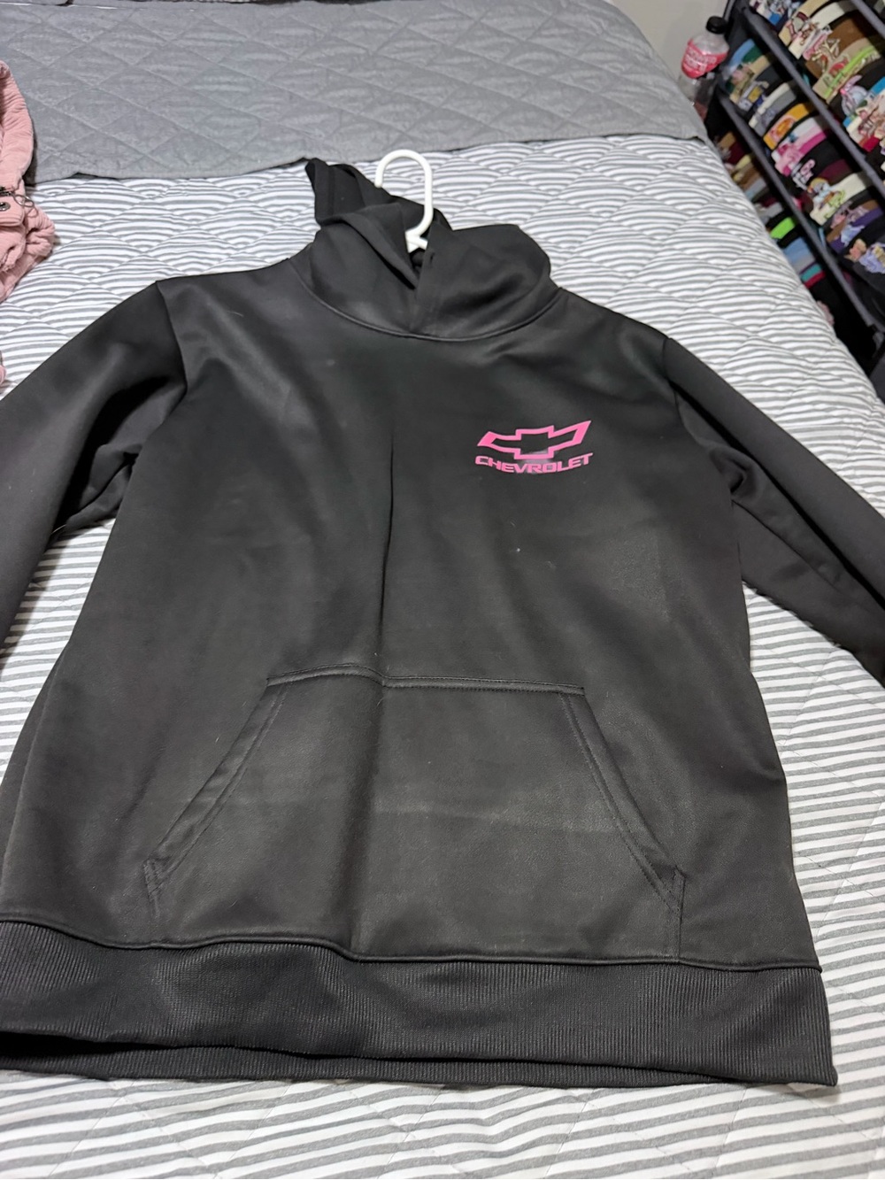 Women's Black Cowl Pullover with Pink Logo